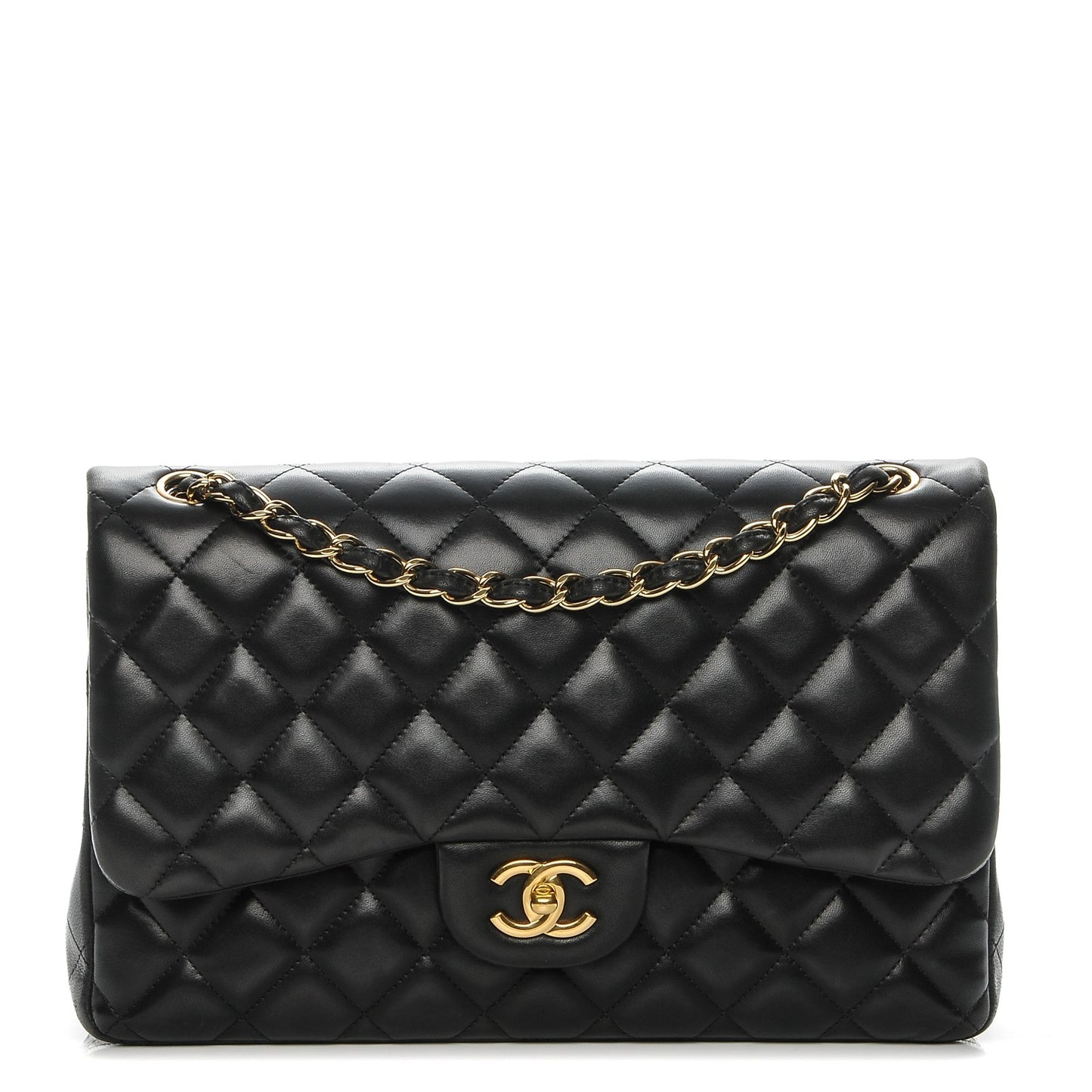 Lambskin Quilted Jumbo Double Flap Black