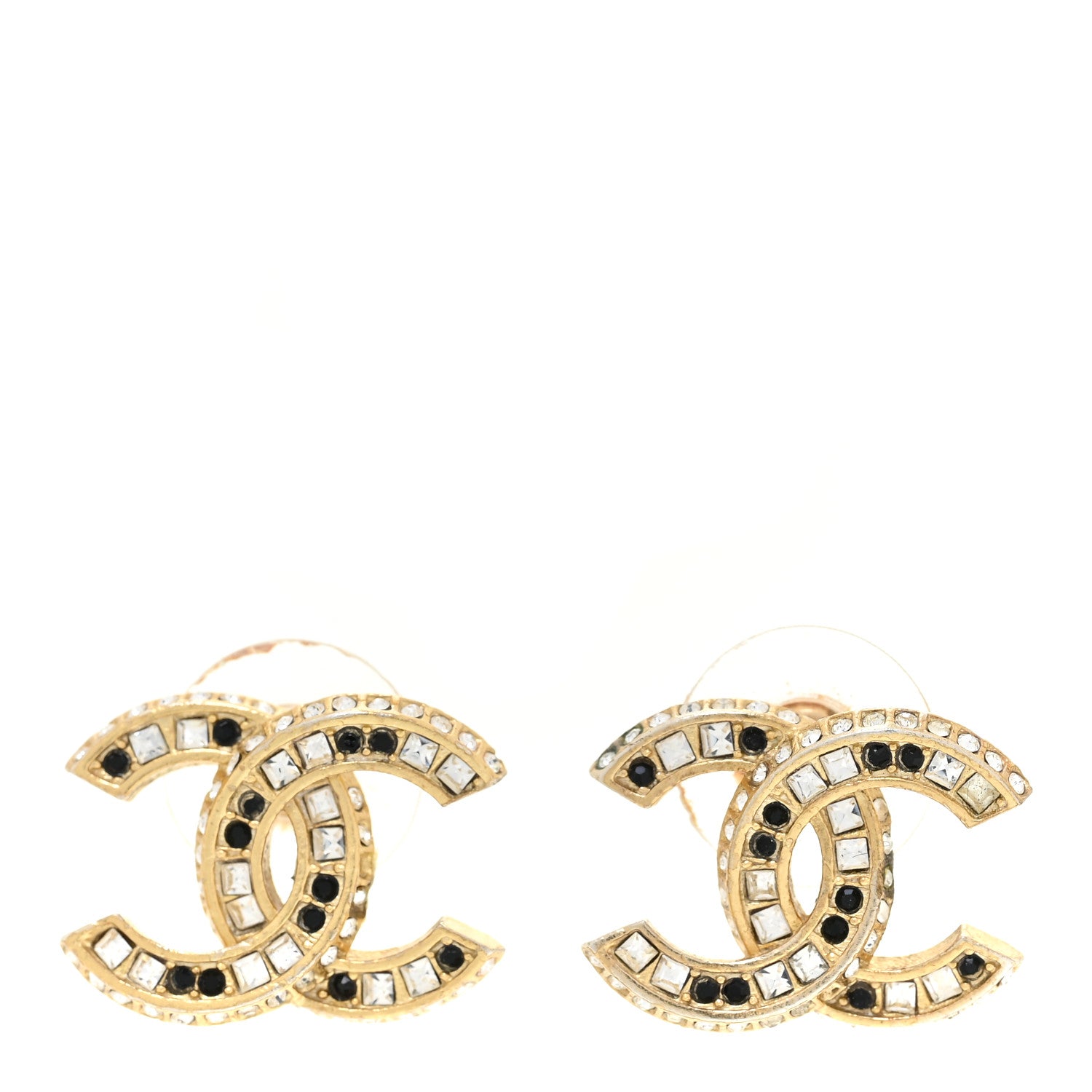 Chanel Baguette Crystal CC Earrings Gold Black 1 of 6