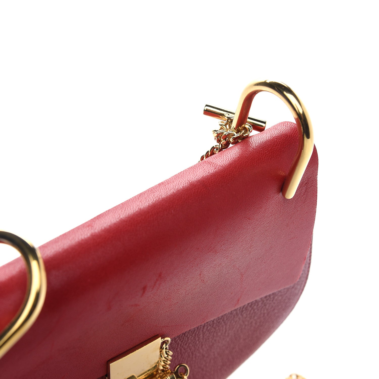 Chloe Grained Calfskin Lambskin Drew Shoulder Bag Red 7 of 12