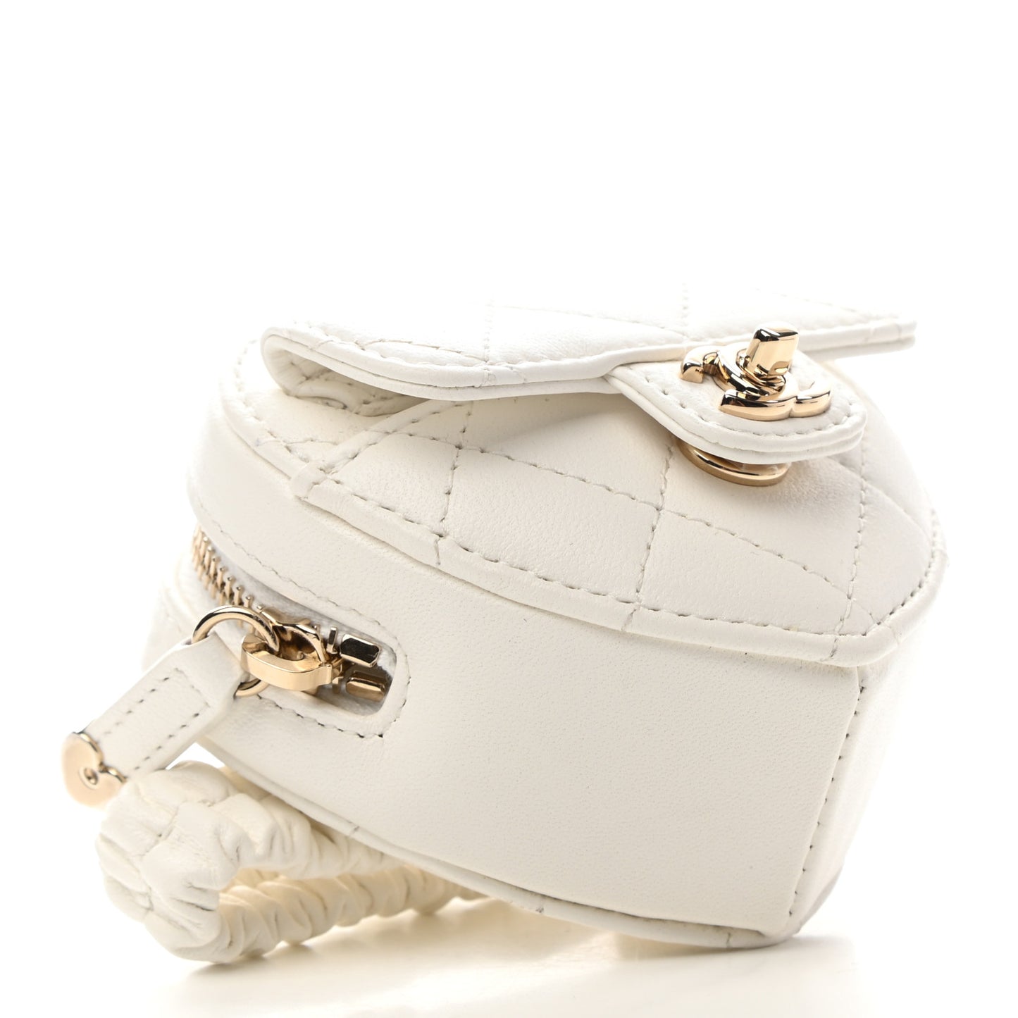 Lambskin Quilted Heart Zipped Arm Coin Purse White