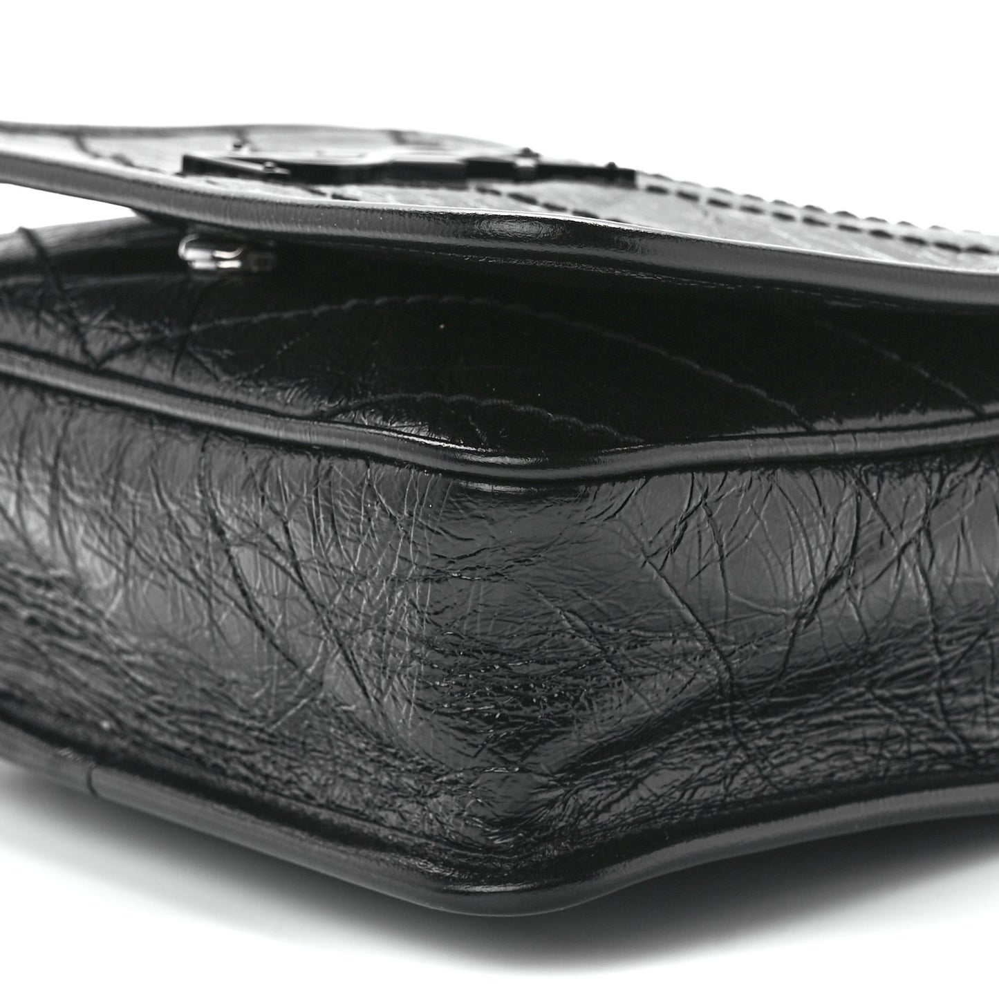 Crinkled Calfskin Matelasse Monogram Niki Chain Wallet Black