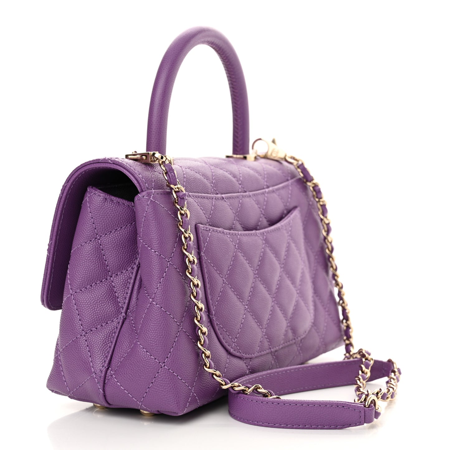 Caviar Quilted Mini Coco Handle Flap Purple