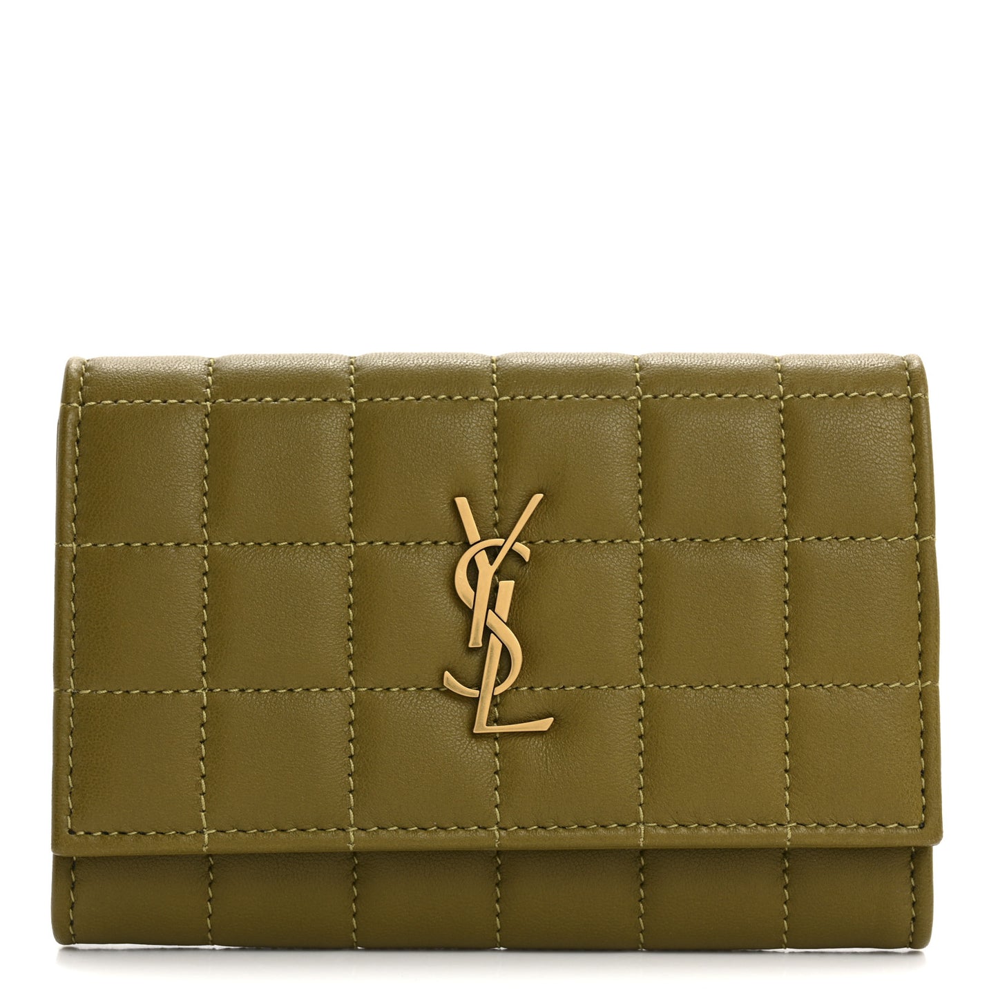 Lambskin Carre Quilted Cassandre Small Envelope Wallet Olive Drab