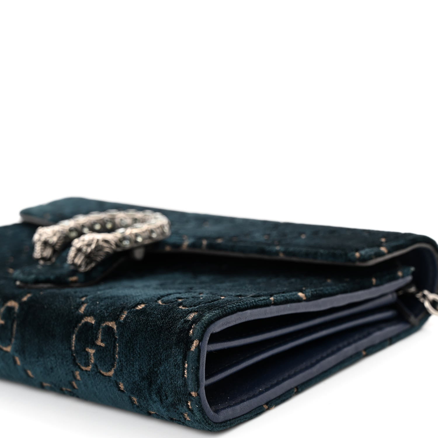 Gucci Velvet Crystal GG Monogram Mini Dionysus Chain Wallet Blue Beige Black 9 of 10
