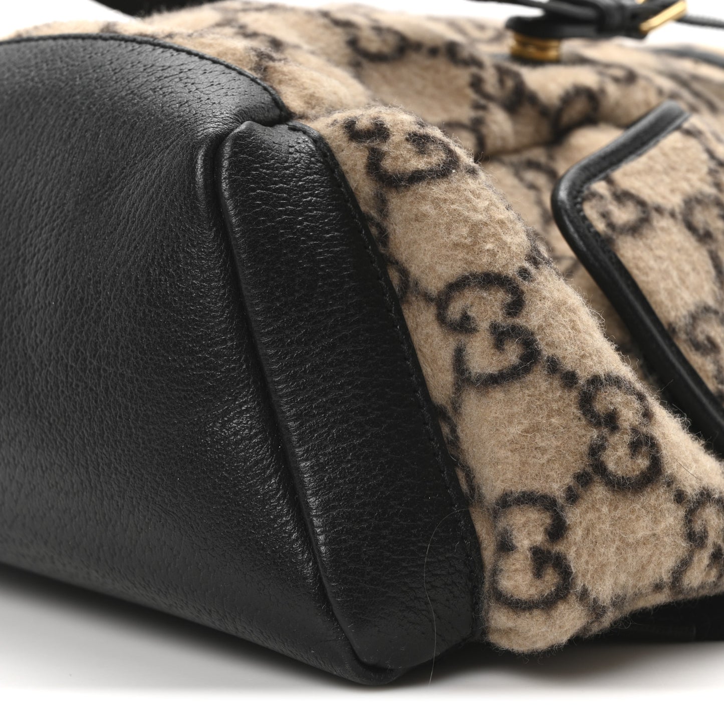Covered Wool GG Monogram Large Double Buckle Backpack Beige Ebony Black