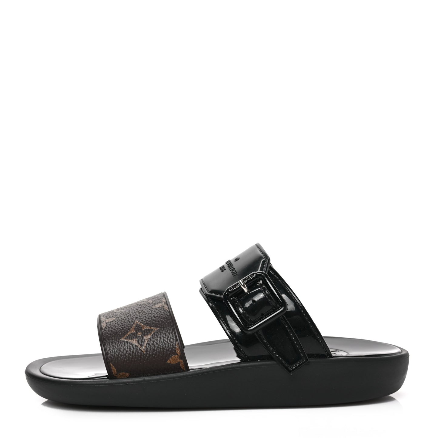 Monogram Sunbath Flat Mule Sandals 35 Black