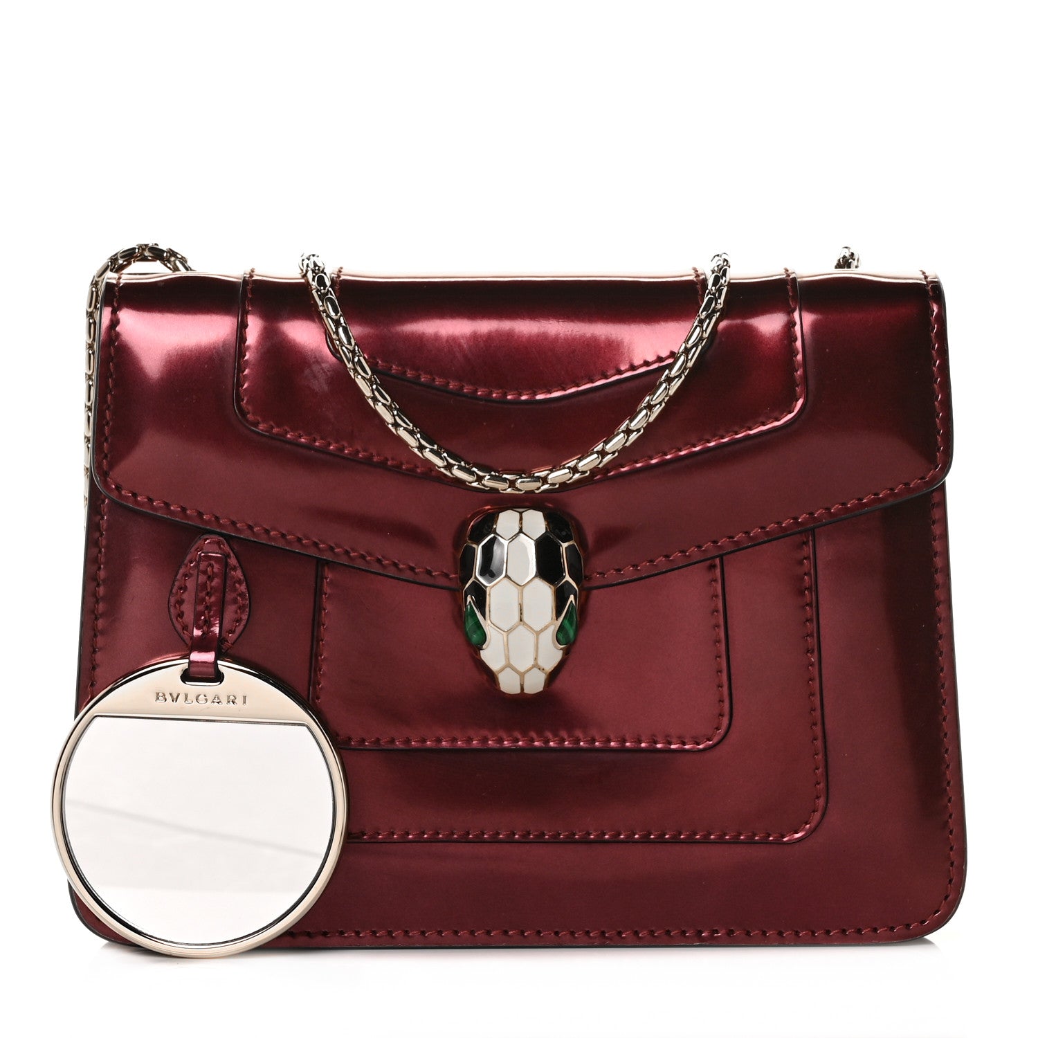 Bulgari Metallic Calfskin Small Serpenti Forever Snake Strap Crossbody Bag Dark Red 1 of 7