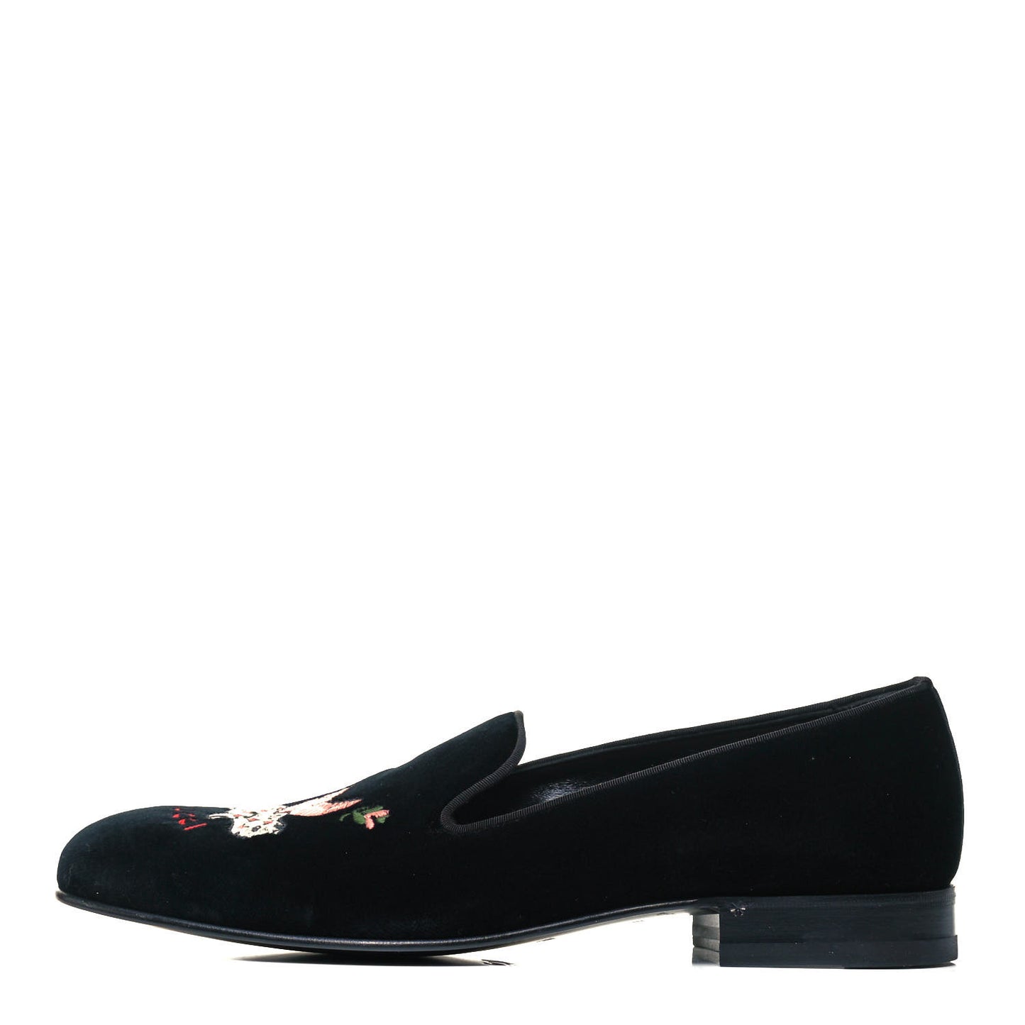 Velvet Embroidered Mens Loafers 8 Black