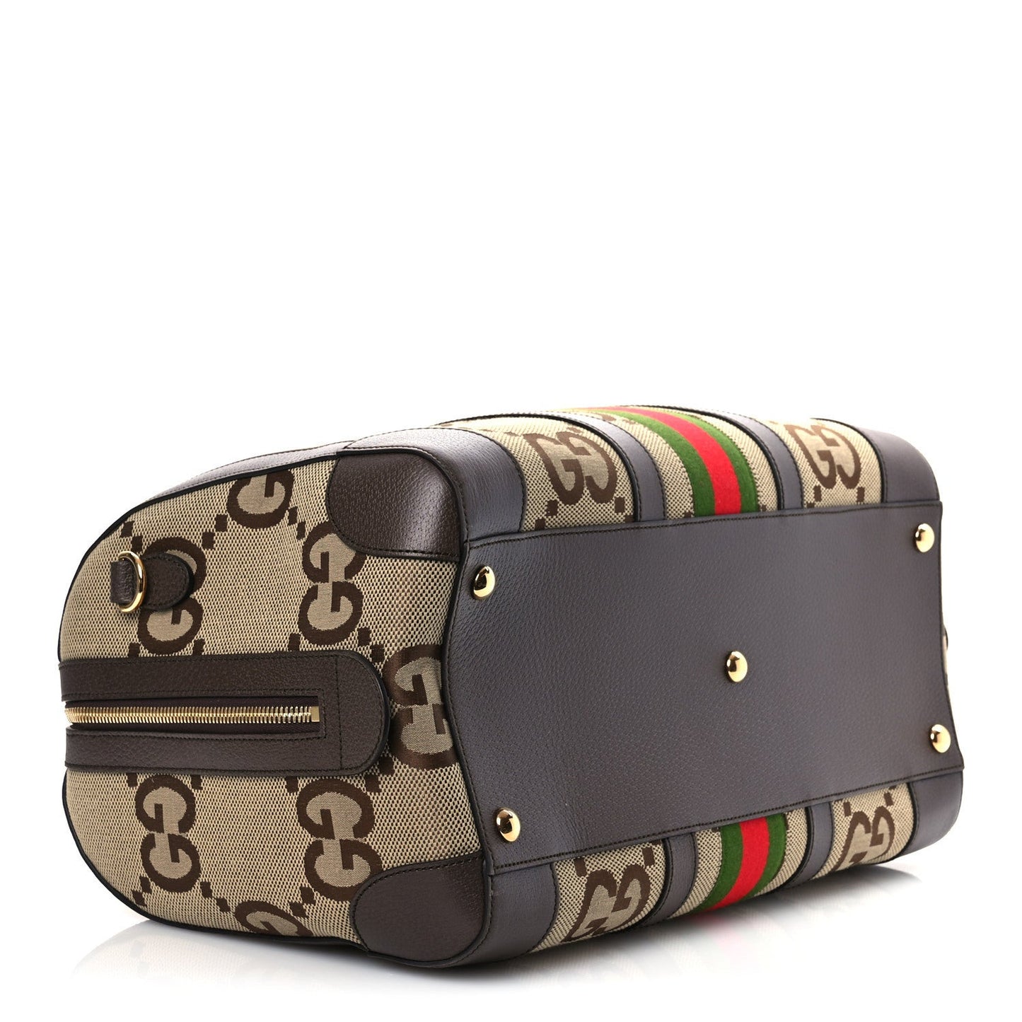 Monogram Jumbo GG Textured Dollar Calfskin Web Medium Duffle Bag Camel Ebony