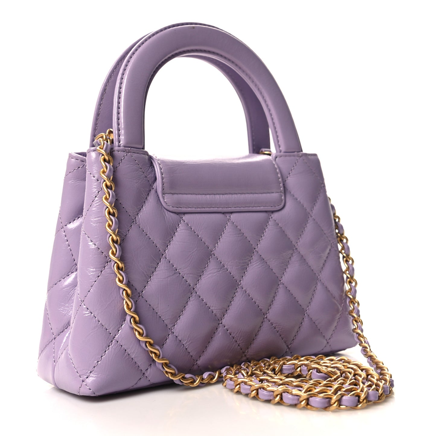 Shiny Aged Calfskin Quilted Nano Kelly Shopper Lilac