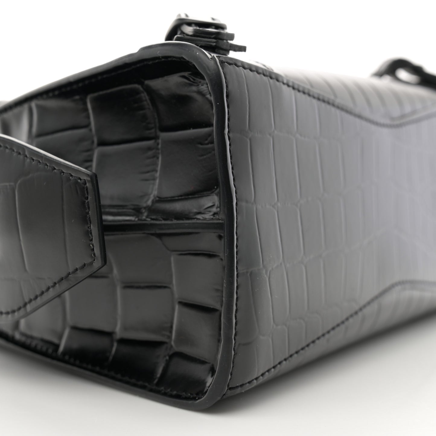 Semi Shiny Calfskin Crocodile Embossed Neo Classic Black Hardware Mini City Black