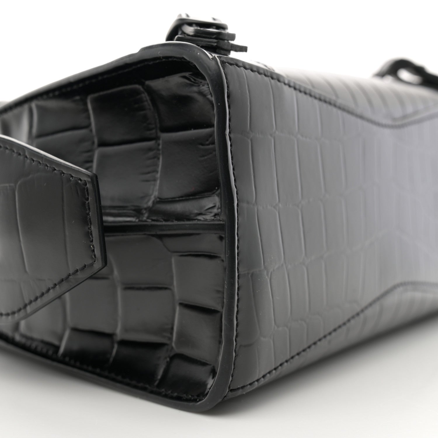 Balenciaga Semi Shiny Calfskin Crocodile Embossed Neo Classic Black Hardware Mini City Black 9 of 11