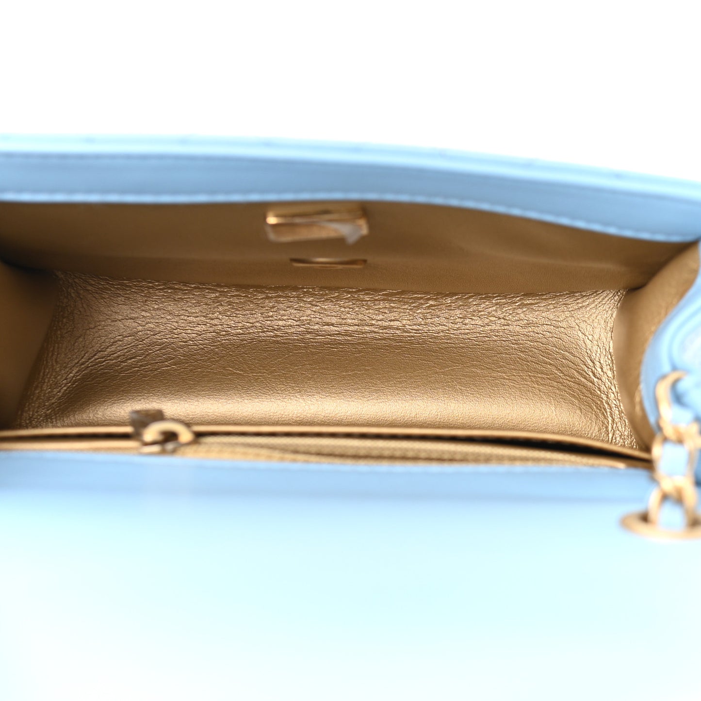 Lambskin Quilted Mini Pearl Crush Flap Light Blue