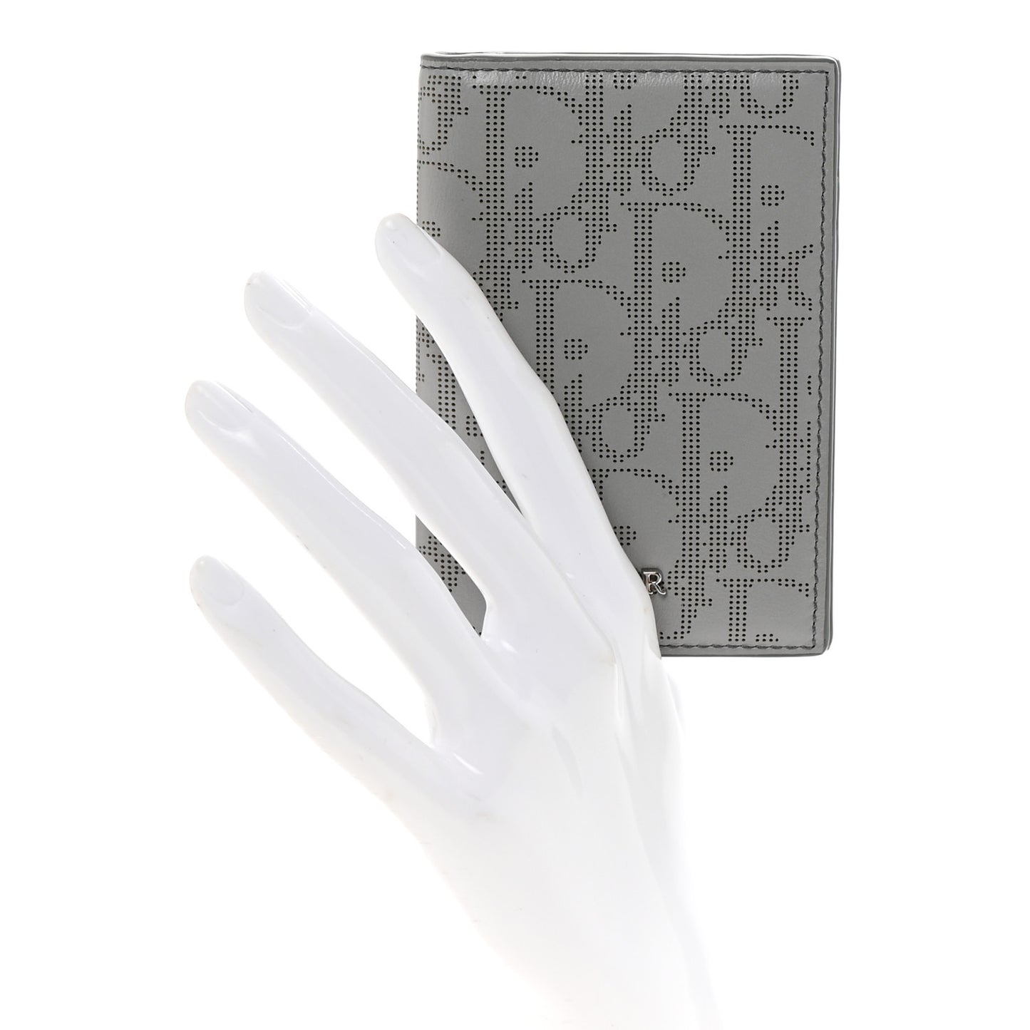 Calfskin Perforated Oblique Bi-Fold Card Holder Grey