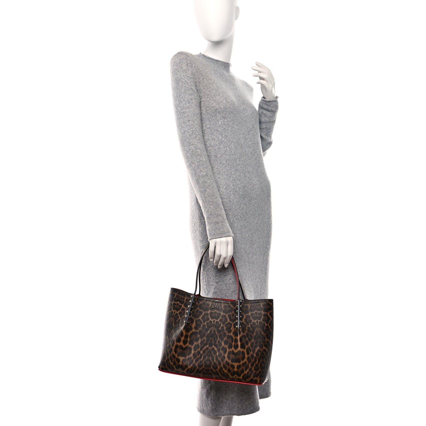 Calfskin Empire Leopard Print Spiked Small Cabarock Shopper Tote Brown