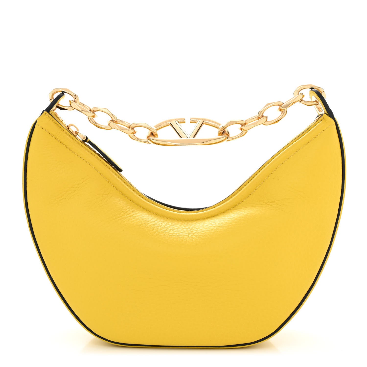 Valentino Garavani Grainy Calfskin Small Vlogo Moon Hobo Bag Cedar Yellow 1 of 9