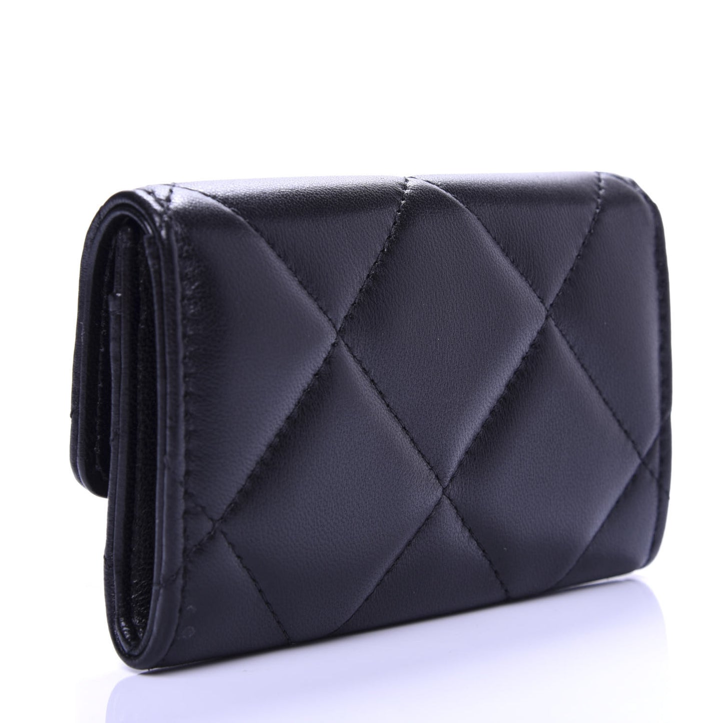 Lambskin Quilted 19 Flap Card Holder Black