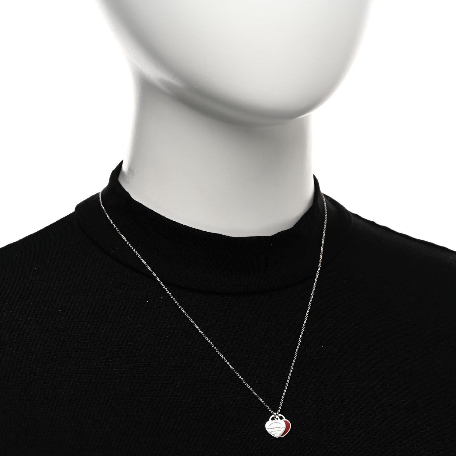 Tiffany Sterling Silver Enamel Return to Tiffany Double Heart Tag Pendant Necklace Red 2 of 4