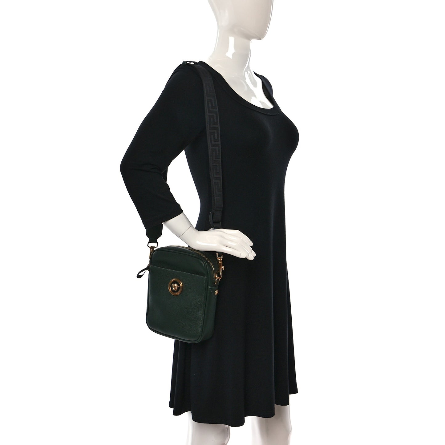 Grained Calfskin Small Medusa Messenger Bag Green