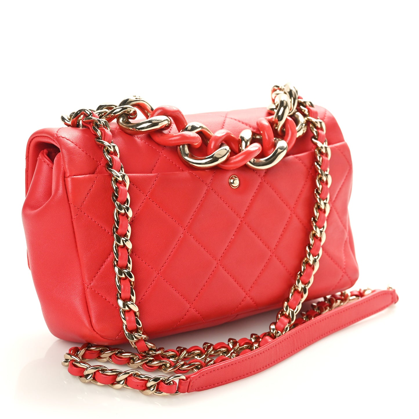 Lambskin Quilted Resin Bi-Color Chain Flap Bag Red