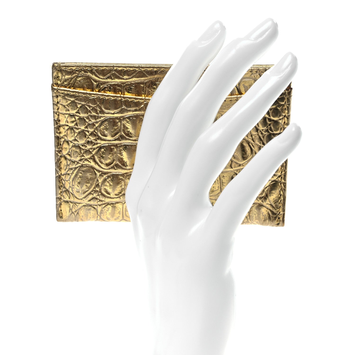 Chanel Metallic Calfskin Crocodile Embossed Cocodile Card Holder Gold 2 of 10