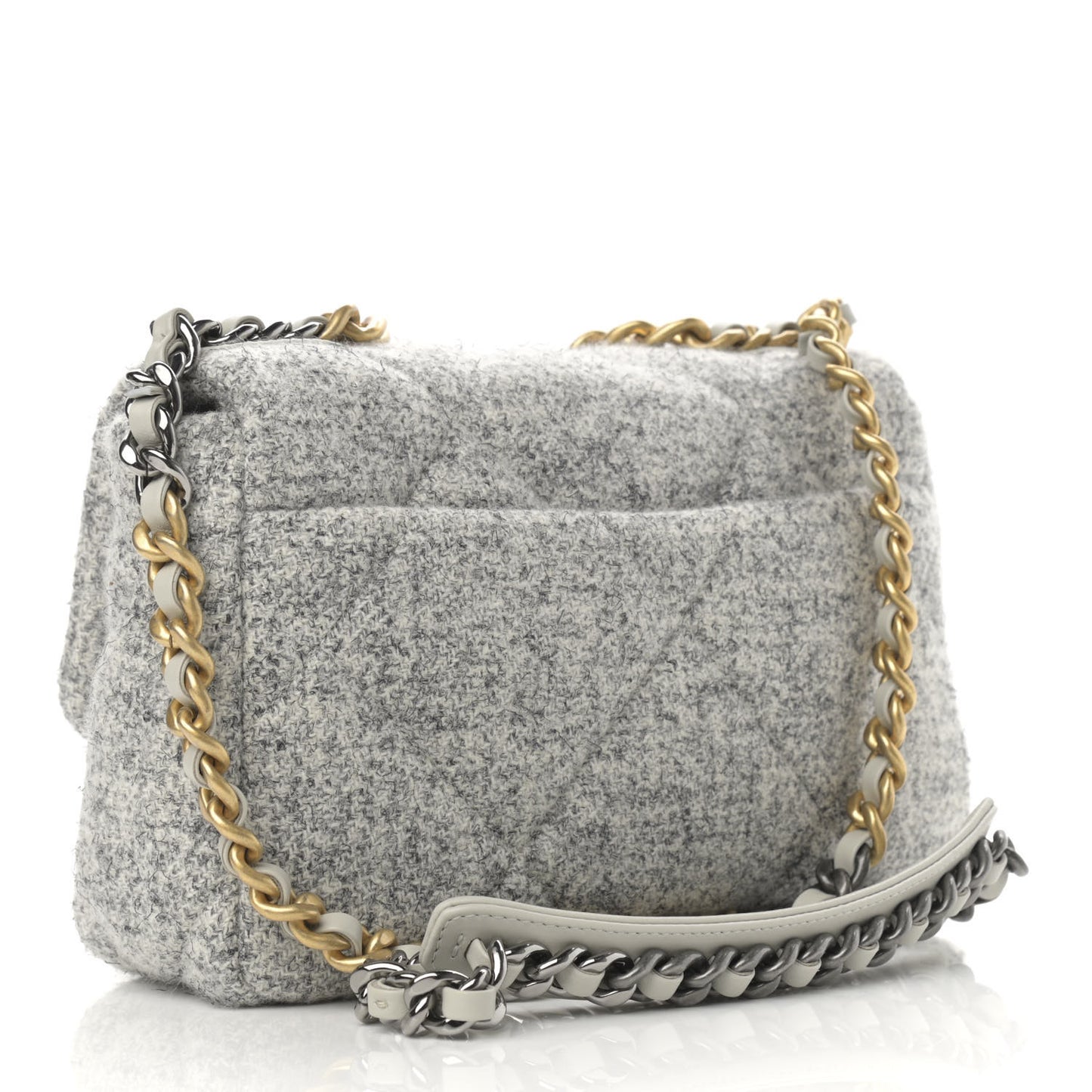 Tweed Quilted Medium Chanel 19 Flap Grey Ecru