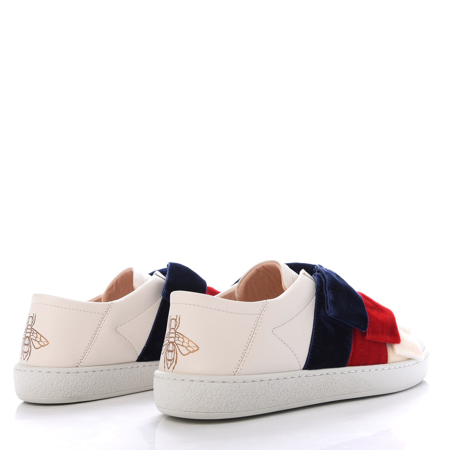 Calfskin Velvet Womens Bow Ace Sneakers 37 White