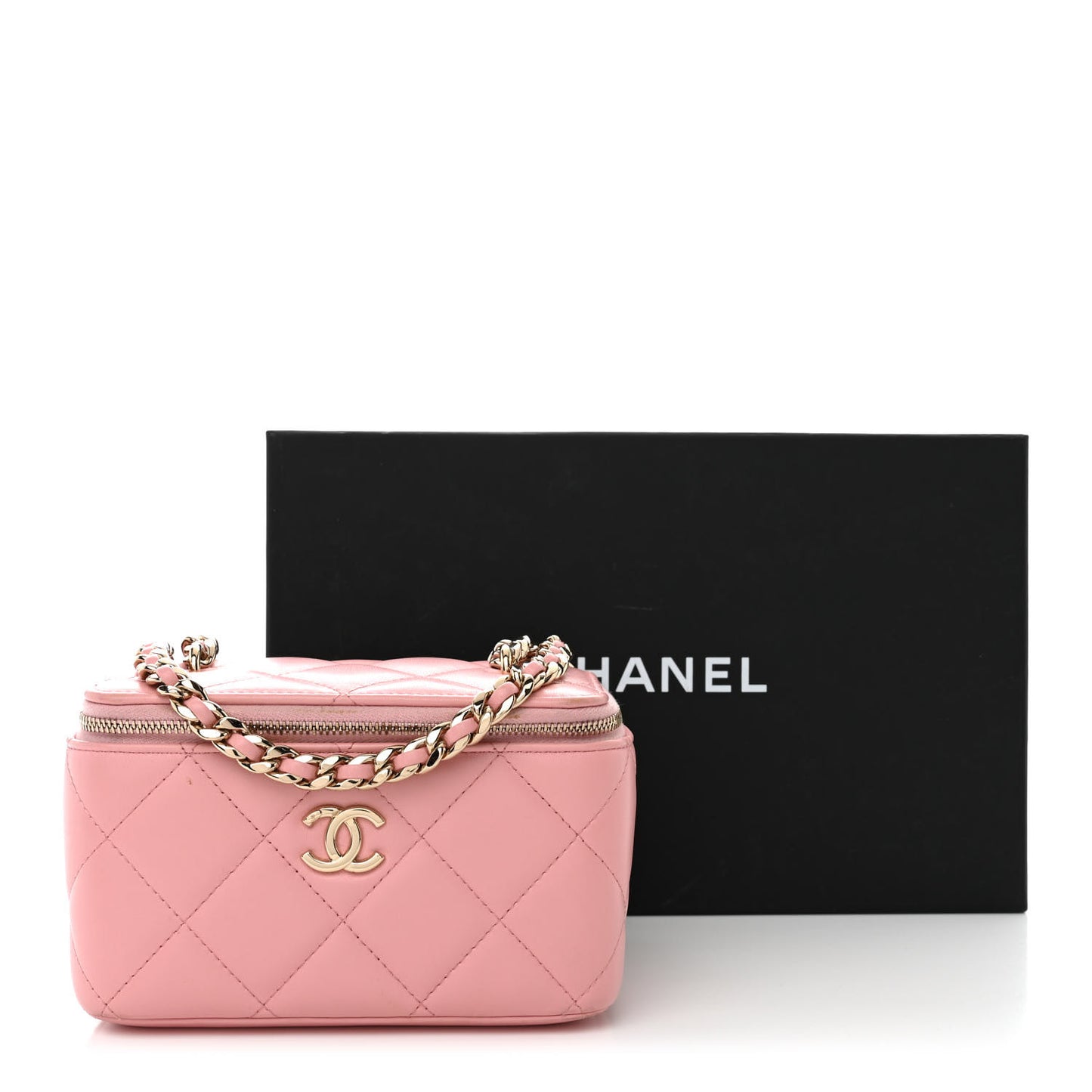 Lambskin Resin Elegant Chain Vanity Case Pink