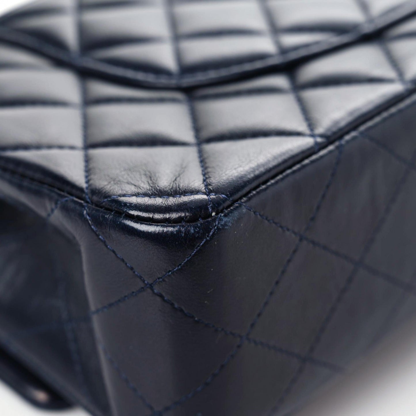 Lambskin Quilted Medium Double Flap Navy