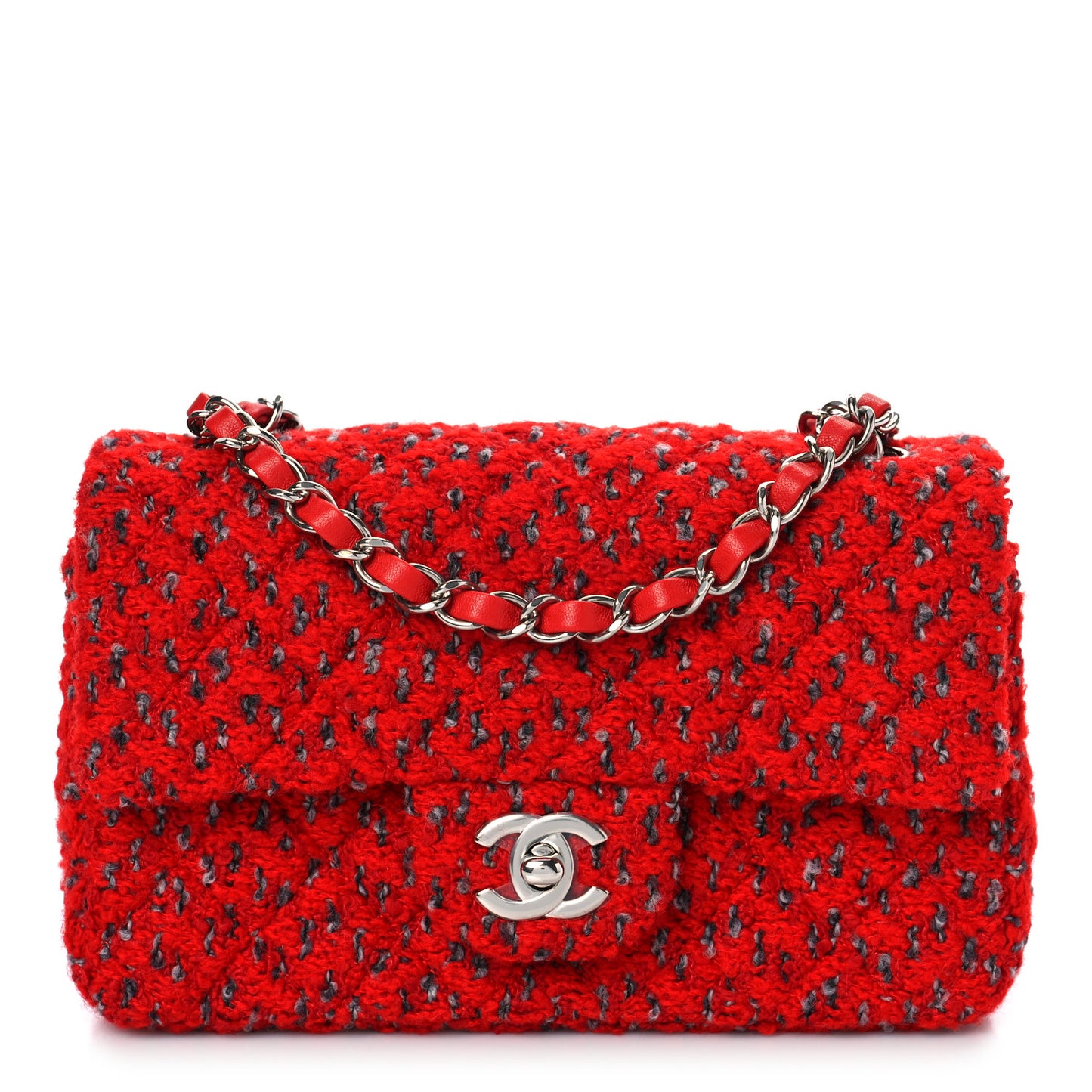 Tweed Quilted Mini Rectangular Flap Red Grey