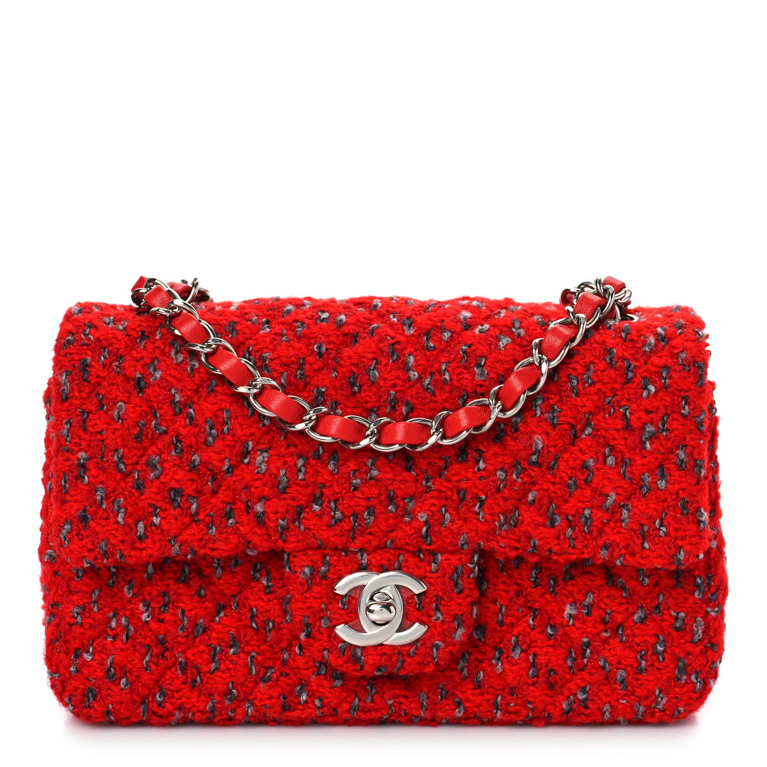 Chanel Tweed Quilted Mini Rectangular Flap Red Grey 1 of 9