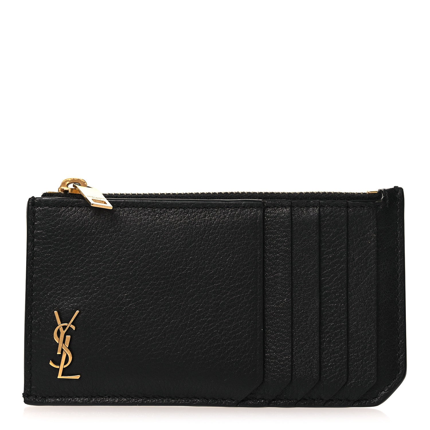 Saint Laurent Card Case Monogram YSL Black Leather Authentic