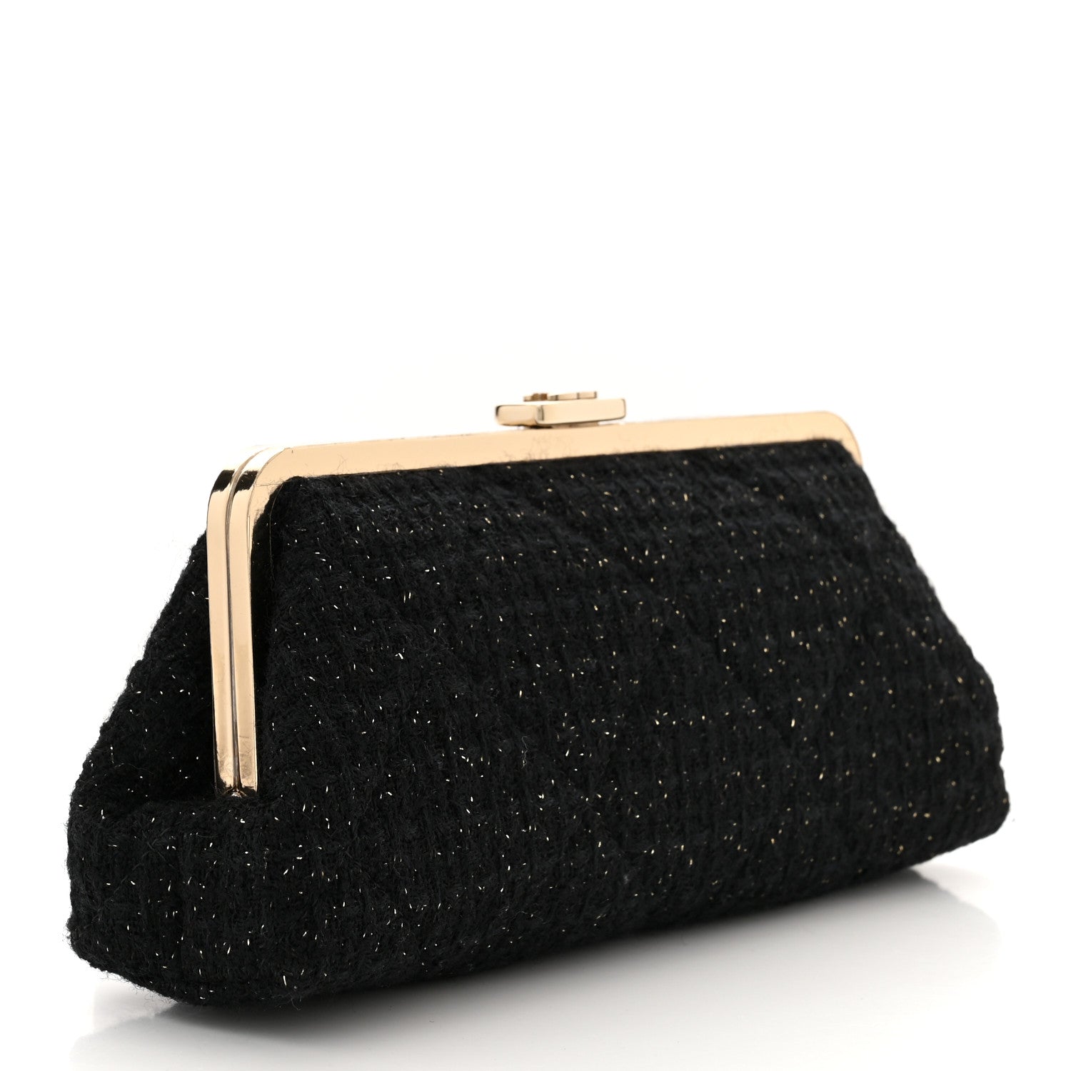 Chanel Tweed Quilted Kiss Lock Clutch Black 2 of 9