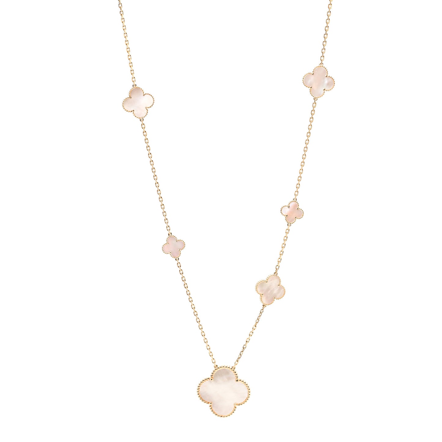 18K Yellow Gold Mother of Pearl 11 Motifs Magic Alhambra Necklace