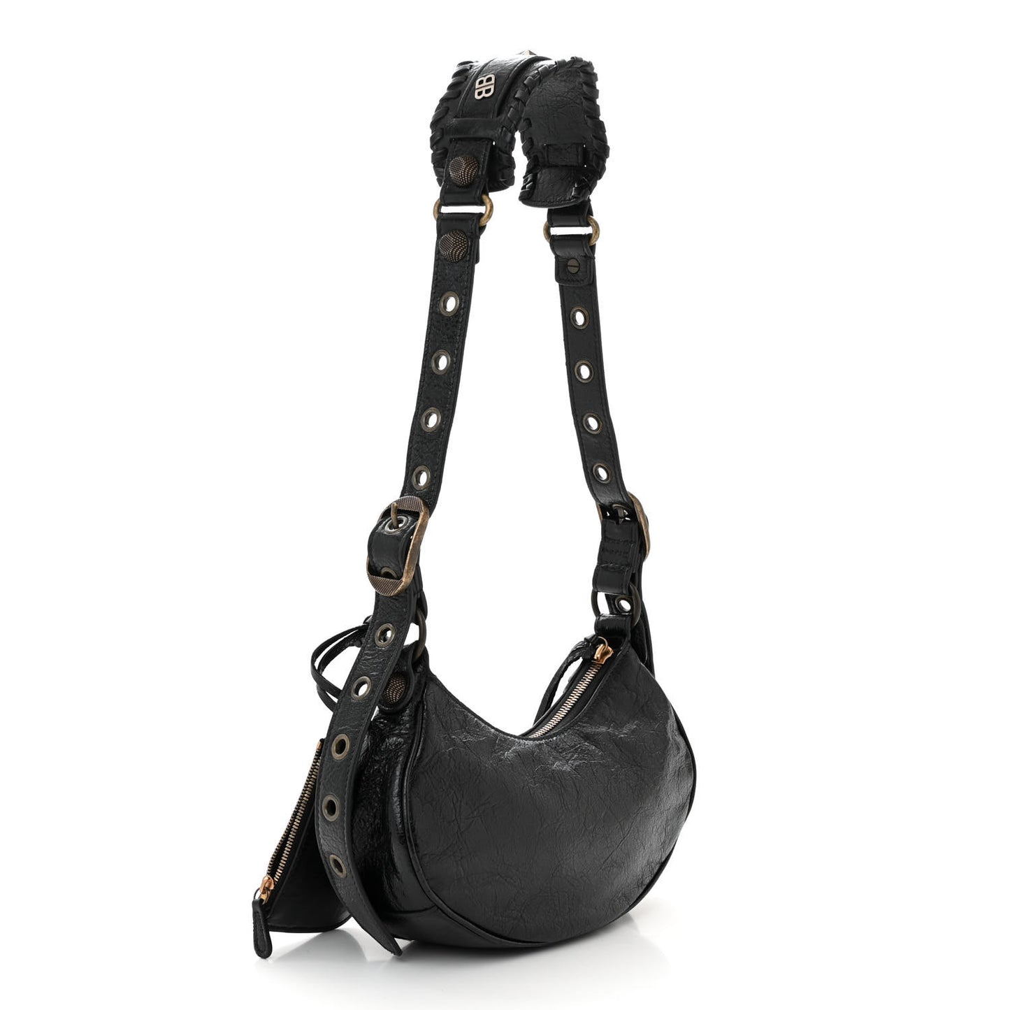Agneau Arena Pin Embellished Le Cagole Shoulder Bag XS Black
