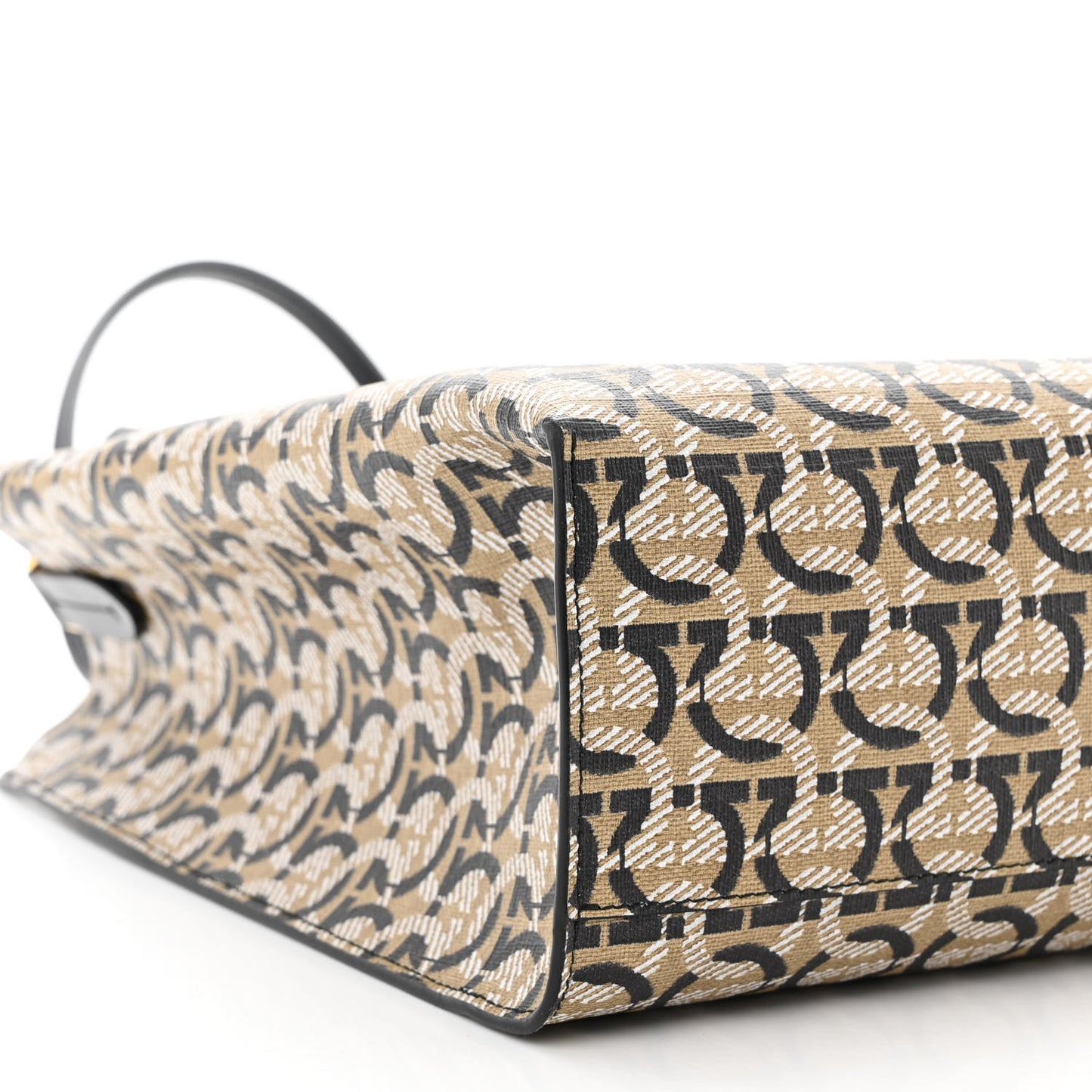 Canvas Calfskin Gancini Tote Sand Black