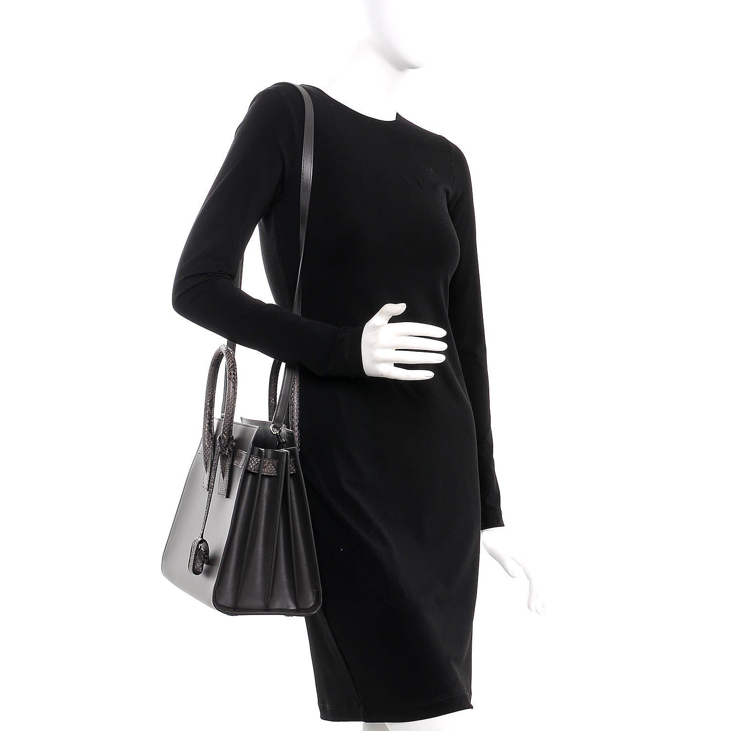 Saint Laurent Calfskin Python Small Sac De Jour Coal 2 of 10