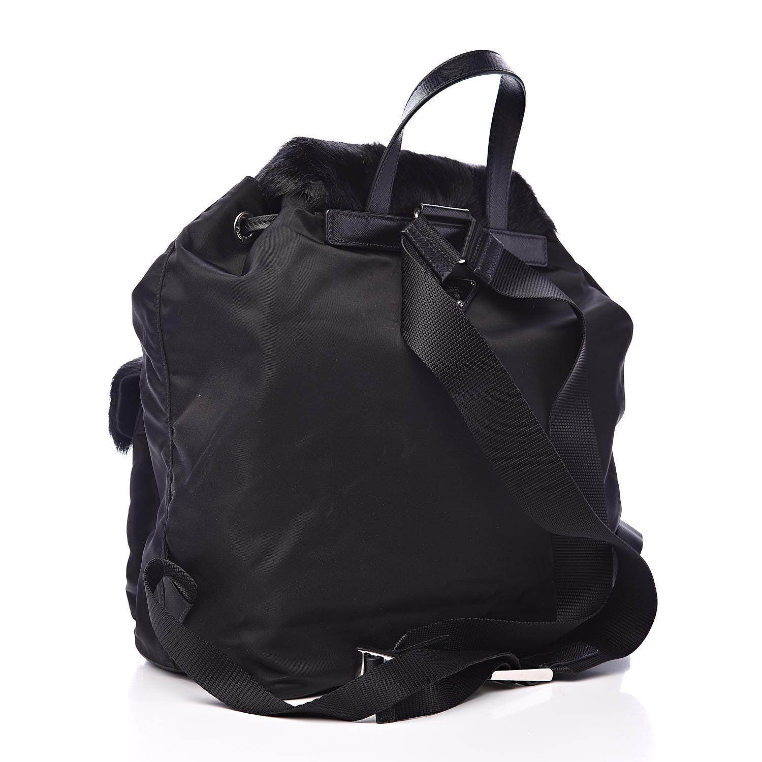Prada Tessuto Nylon Saffiano Fur Backpack Black 3 of 12