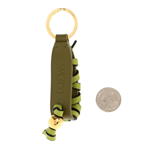 Calfskin Braided Bag Charm Olive Dark Khaki