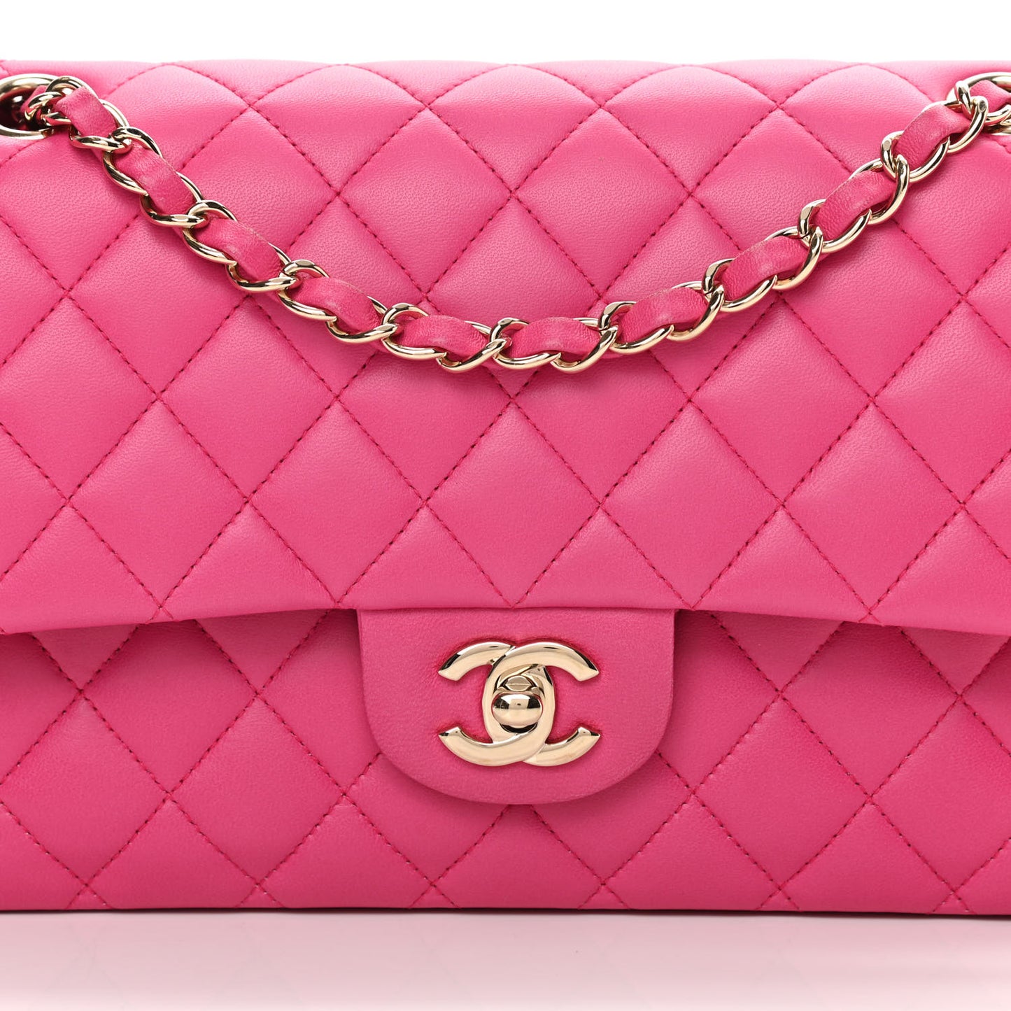 Lambskin Quilted Medium Double Flap Pink