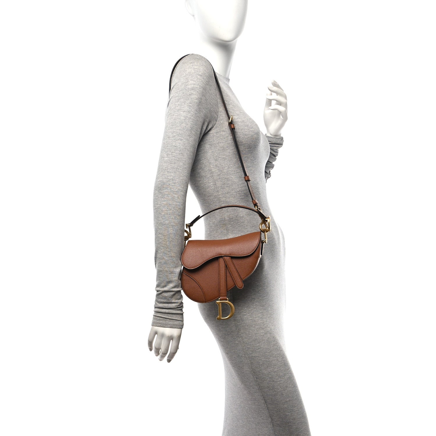 Christian Dior Grained Calfskin Mini Saddle Bag With Strap Camello 3 of 10