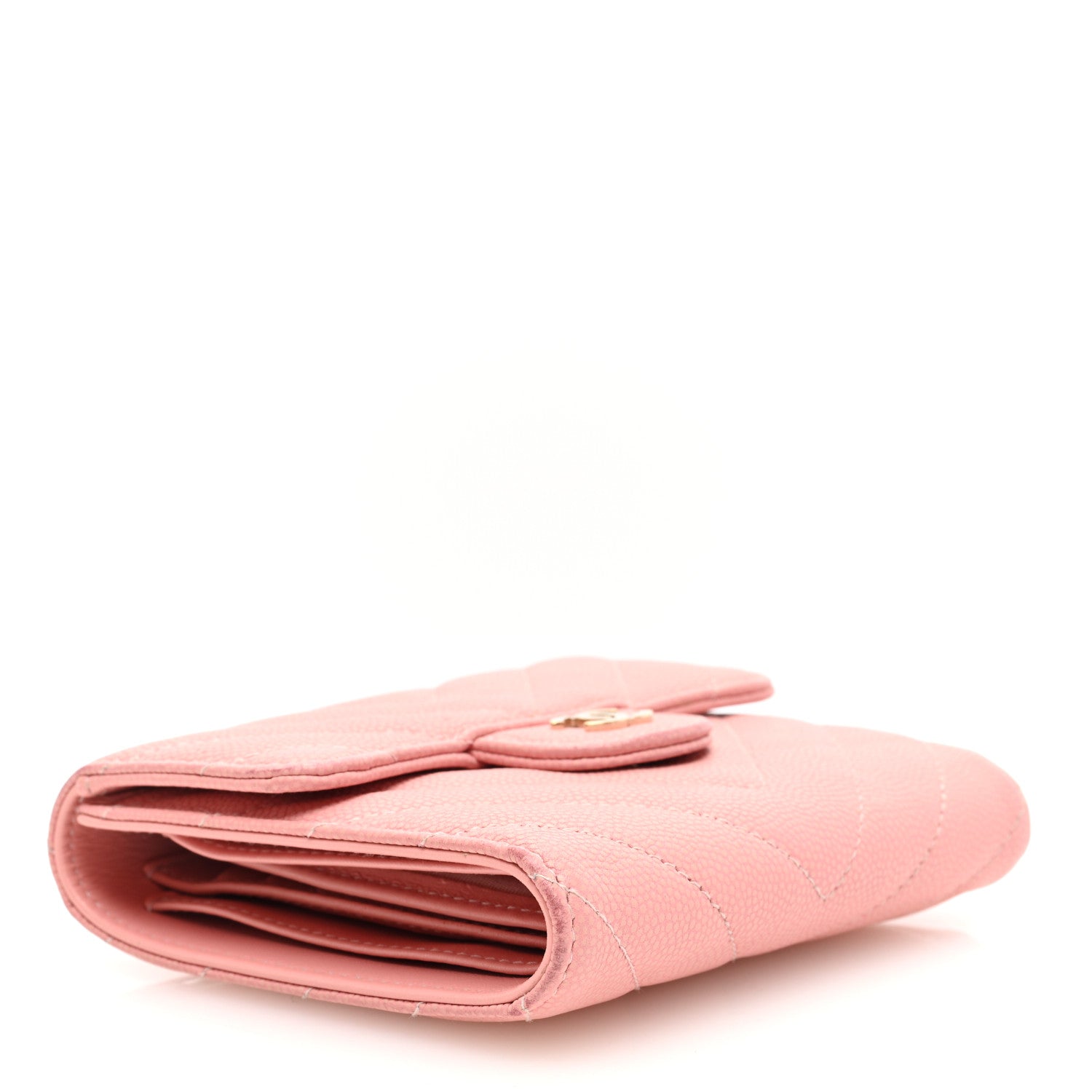 Chanel Caviar Flat Chevron Quilted Compact Flap Wallet Pink 4 of 8