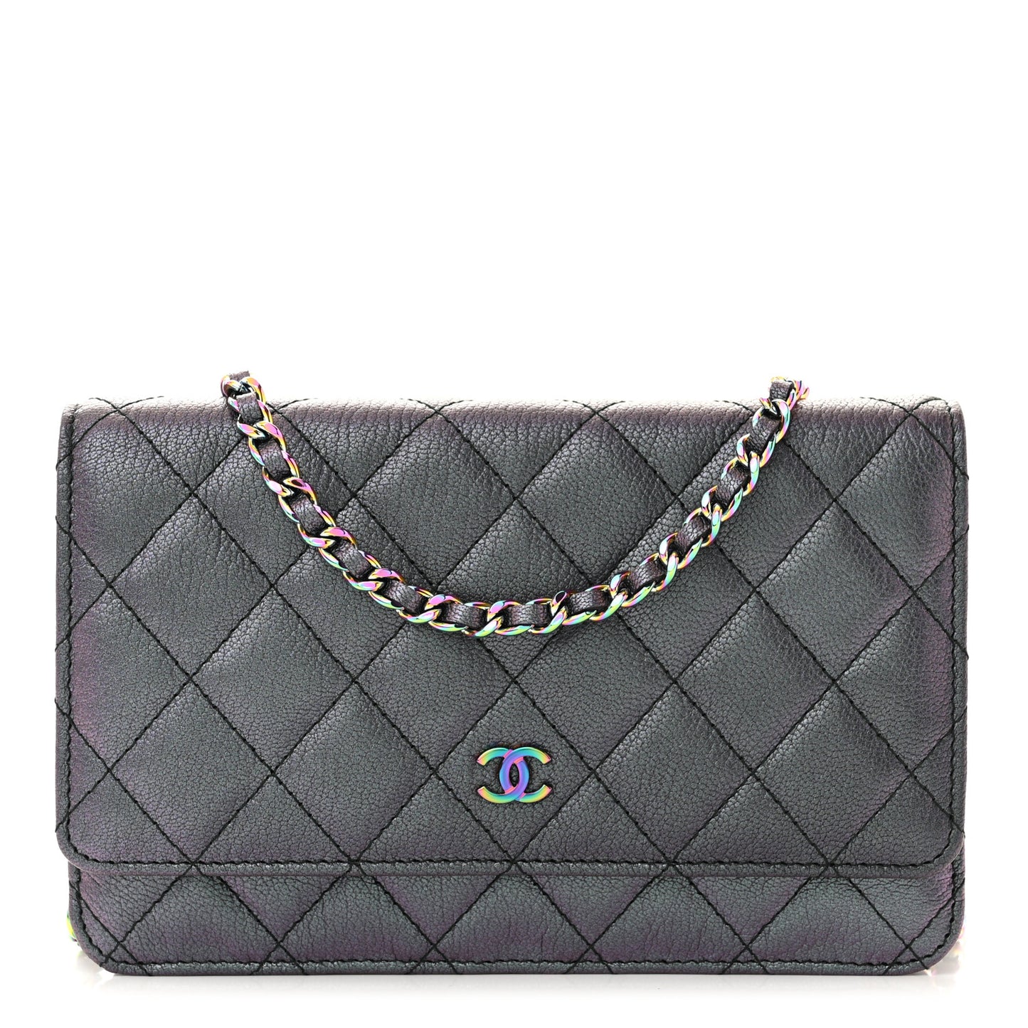 Iridescent Goatskin Quilted Wallet On Chain WOC Purple