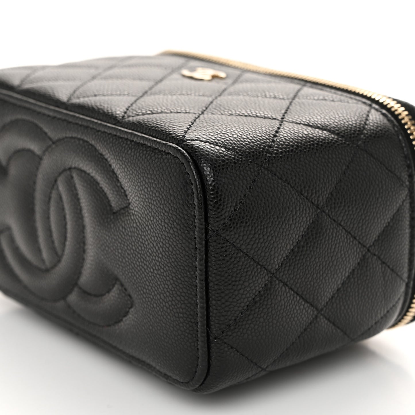 Caviar Quilted Small Vanity Case With Chain Black
