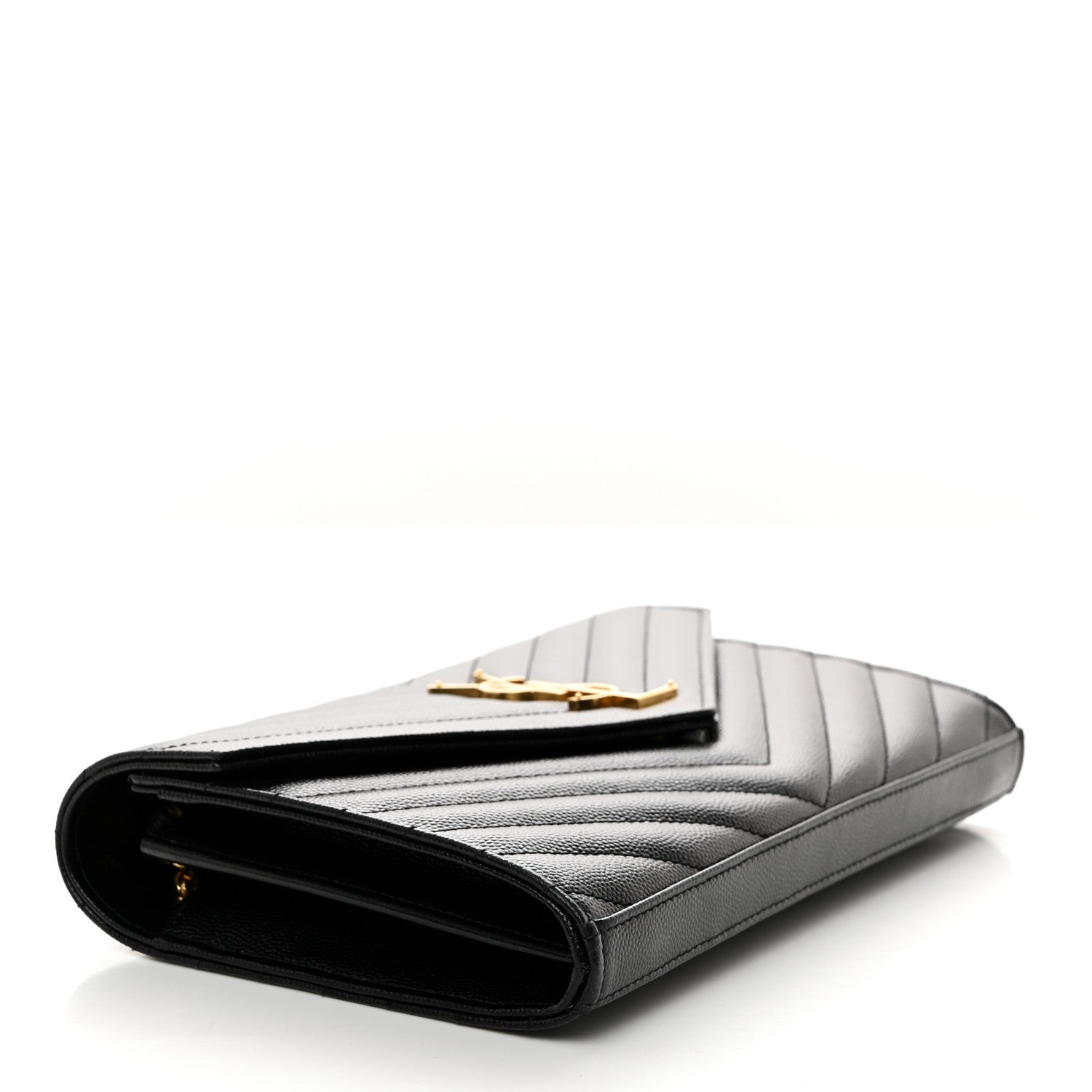 Saint Laurent Grain De Poudre Matelasse Chevron Monogram Chain Wallet Black 4 of 10