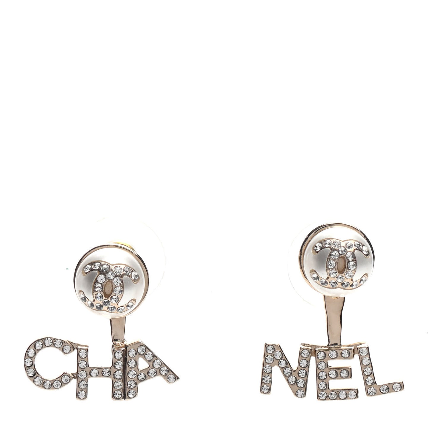 Pearl Crystal Logo Earrings Gold Pearly White