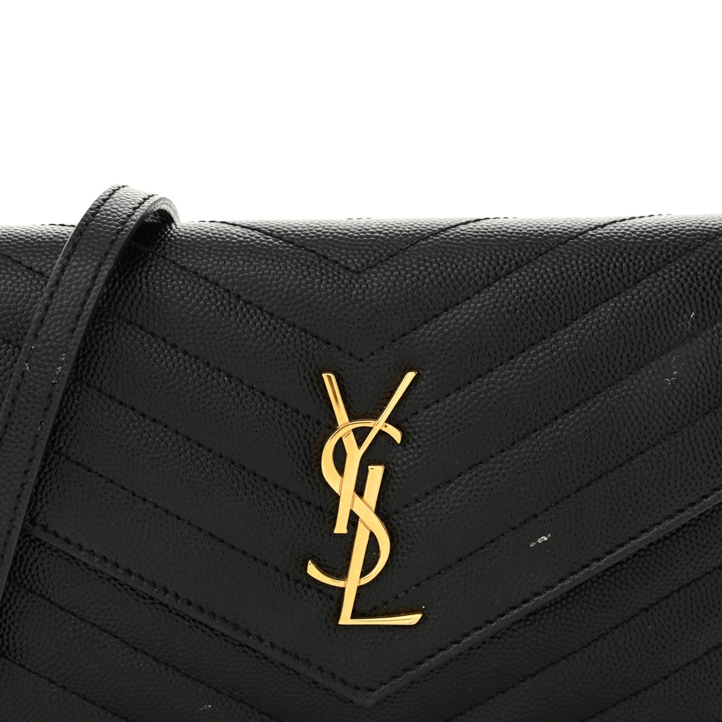 Grain De Poudre Matelasse Chevron Monogram Envelope Chain Wallet Black