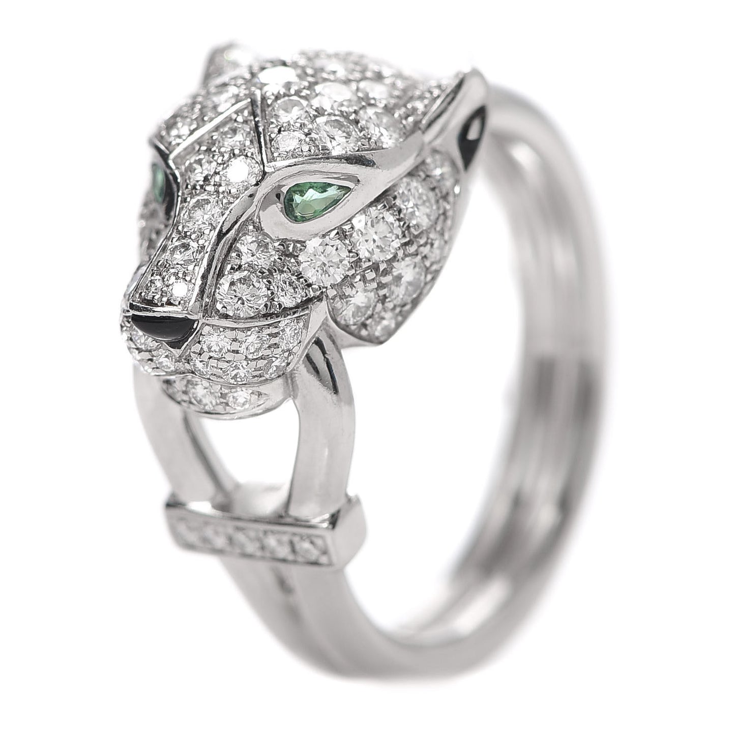 18K White Gold Diamond Emerald Black Onyx Panthere de Ring 51 5.75