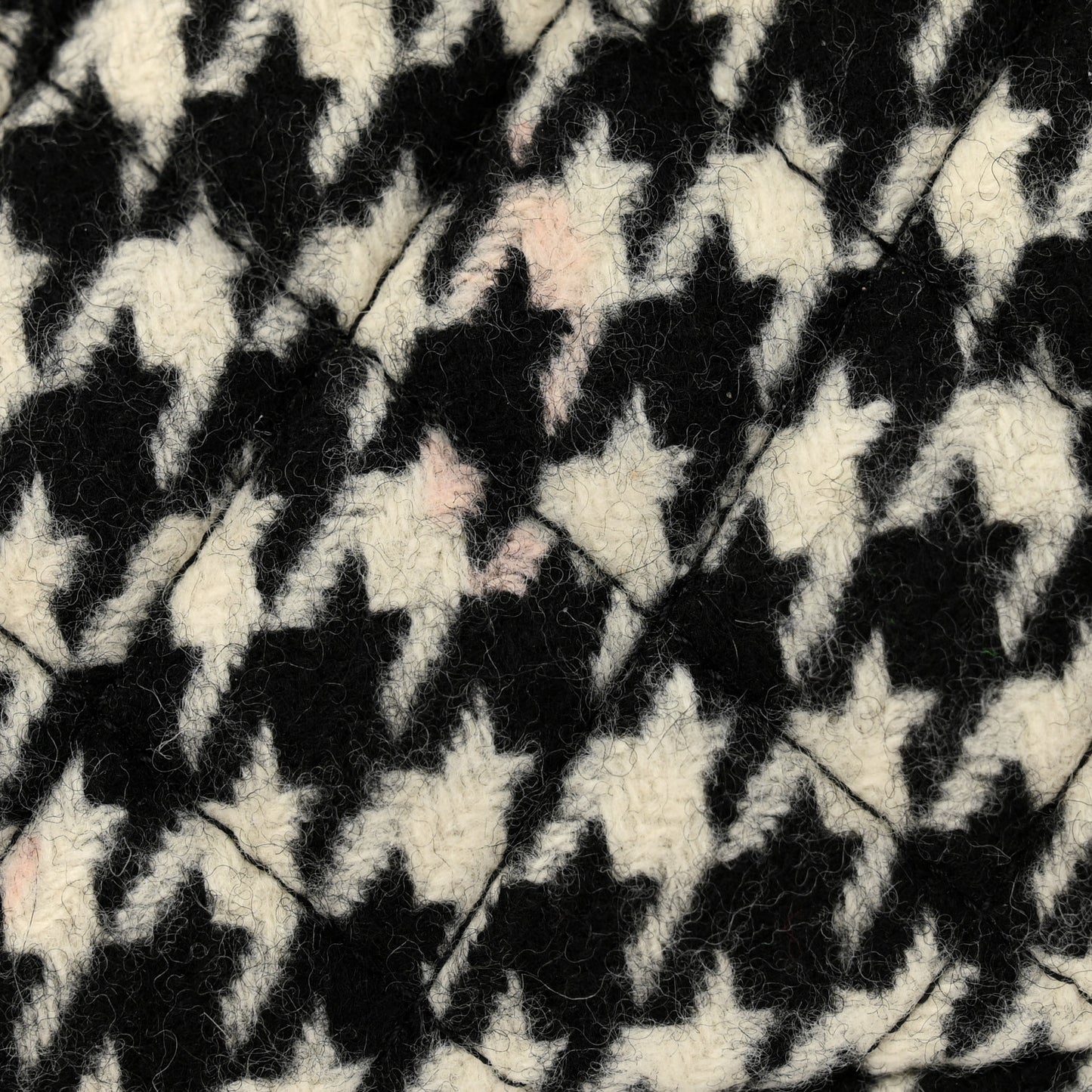 Tweed Houndstooth Quilted Nano Kelly Shopper Black White