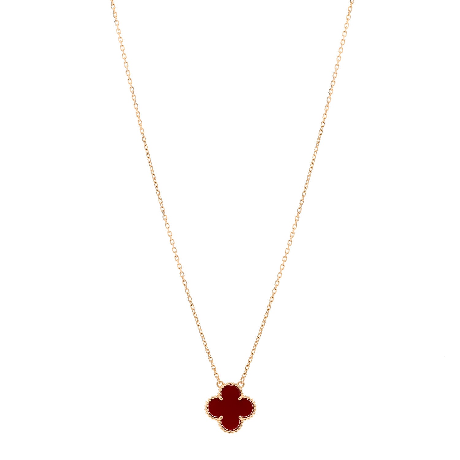 Van Cleef & Arpels 18K Yellow Gold Carnelian Vintage Alhambra Pendant Necklace 1 of 5